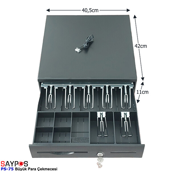 Saypos PS75 Para Çekmecesi 7 Banknotlu Yazarkasa Pos Bağlantılı ve Anahtardan Açılır 40.5x42x11 CM