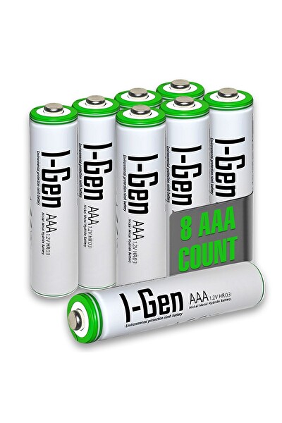I-Gen Batteries 8 Adet 650 Mah AAA Şarj Edilebilir Pil Yüksek Kapasite 1.2V Nimh Kalem Pil AAA