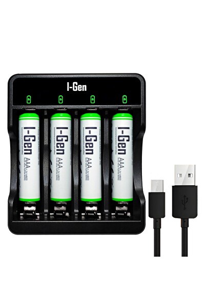 I-Gen Batteries G465 4x USB Pil Şarj Cihazı + 4 Adet 650mAh AAA İnce Kalem Pilli Set 4 Adet 650mAh AAA - Şarj Aleti
