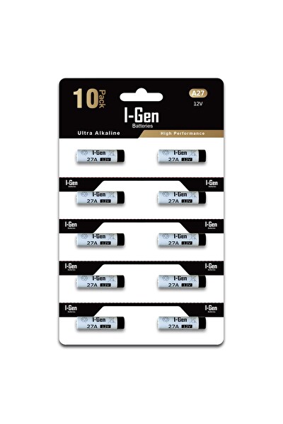 I-Gen Batteries Yüksek Kapasiteli 27A Pil 10'lu Paket 12V MN27 (27A / A27 / L828)
