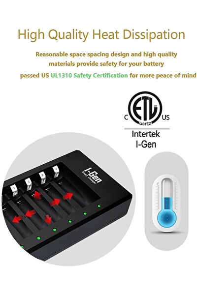 I-Gen Batteries G400 4'lü AA-AAA Pil Şarj Cihazı USB Type-C Yüksek Hızlı Pil Şarj Aleti NiMH NiCd
