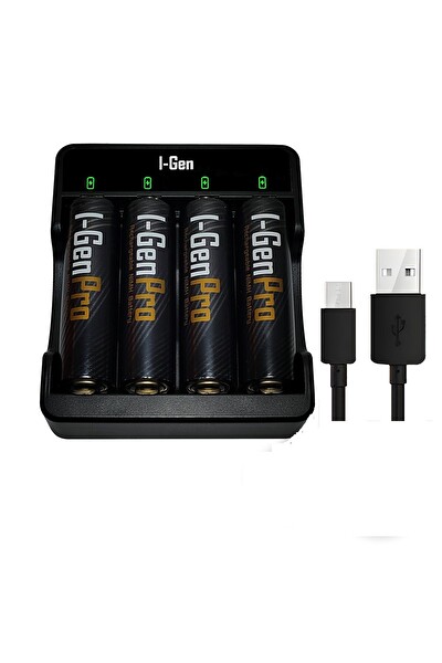 I-Gen Batteries G411 Pro Series 4x USB Pil Şarj Cihazı 4 Adet 1100 AAA Kalem Pilli Set 4 Adet 1100 AAA Şarj Aleti