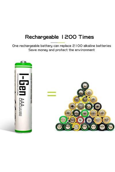I-Gen Batteries 4 Adet 650 Mah AAA Şarj Edilebilir Pil Yüksek Kapasite 1.2V NiMH