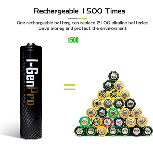 I-Gen P176 2 Adet AA Pro 2950 mAh Şarjlı Kalem Pil - 2 Adet AAA Pro 1100 mAh Şarjlı İnce Kalem Pil 1.2V NI-MH