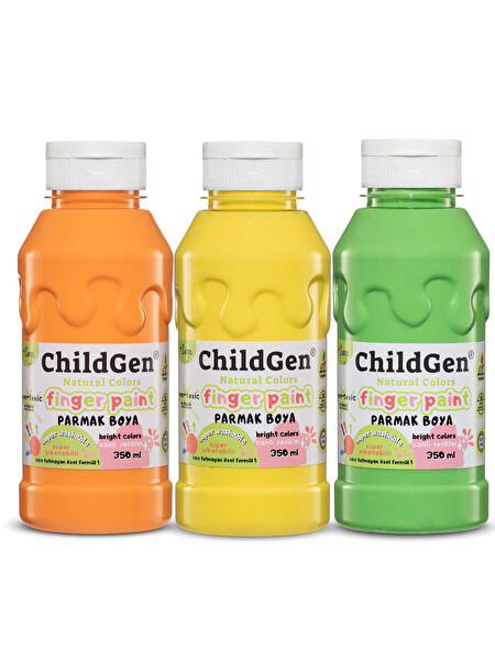 ChildGen 3x350 ML Süper Yıkanabilir Turuncu-Sarı-Yeşil 3'lü Parmak Boya Seti