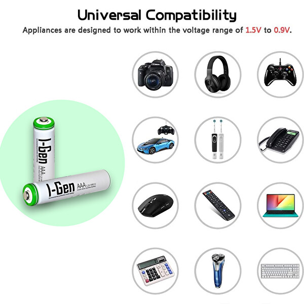 I-Gen B181 4 Adet AA 2700 mAh Şarjlı Kalem Pil - 4 Adet AAA 900 mAh Şarjlı İnce Kalem Pil 1.2V NI-MH