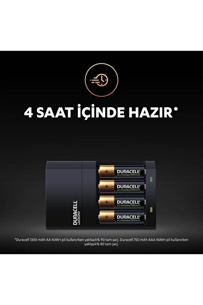 Duracell CEF14 Yüksek Hızlı Pil Şarj Cihazı - Şarj Edilebilir AA ve AAA Pil (2'şer Adet)