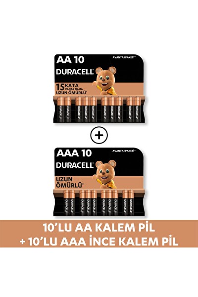 Duracell Alkalin AAA 10'lu Paket - Alkalin AA 10'lu Paket Pil
