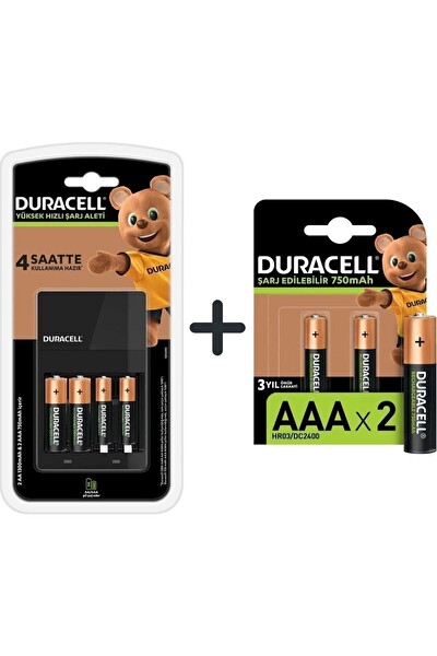 Duracell CEF 14 Şarj Aleti Ve Şarj Edilebilir AAA 750 mAh 2 Pil