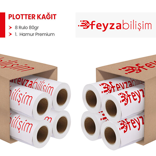 Feyza Bilişim 1.Hamur Premium Opak 80 GR Plotter Çizim Kağıdı 31 CM x 100 MT - 8 Rulo