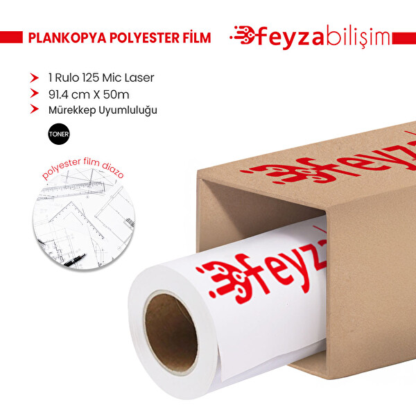 Feyza Bilişim Plankopya Polyesteri 125 Micron Rulo 91.4 CM x 50 M 1 Rulo Lazer Diazo Kağıdı