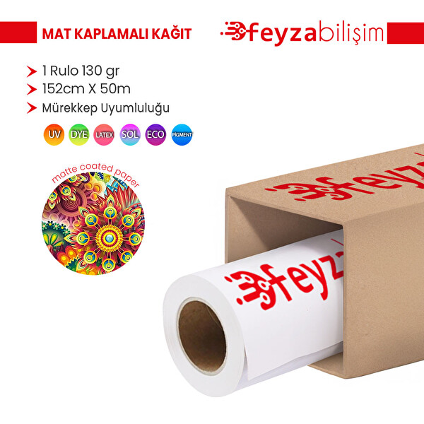 Feyza Bilişim Premium Mat Coated (Kaplamalı) 130 GR Rulo 152 CM x 50 MT (1 Rulo) Kağıt
