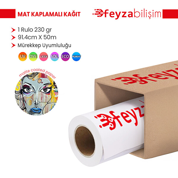 Feyza Bilişim Premium Mat Coated (Kaplamalı) 230 GR Rulo 91.4 CM x 50 MT (1 Rulo) Kağıt