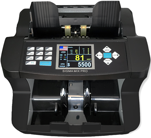 Sigma Mix Pro TL - EUR - USD - GBP - SRY Destekli Sahte Kontrollü Karışık Para Sayma Makinesi
