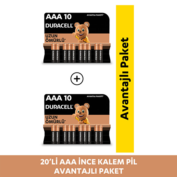 Duracell Alkalin AAA 1.5V LR03 / MN2400 Kalem Pil - 20'li Paket
