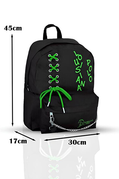 Louisiana Polo 1141 Laptop Bölmeli Siyah - Yeşil Okul Çantası