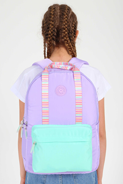 Elatae K1764 Su Geçirmez Kumaş Kız Çocuk Çok Gözlü Ortopedik Okul Sırt Çantası