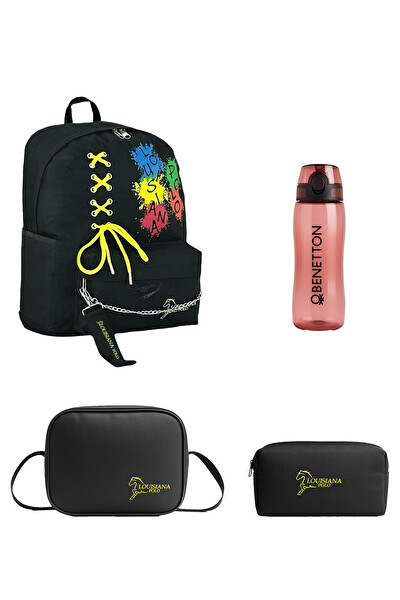 1141 Çanta - Termal Beslenme - Kalemlik - Kırmızı Matara Multicolor Okul Seti