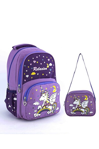 İlkokul Çantası Beslenmeli Unicorn Mor 1340