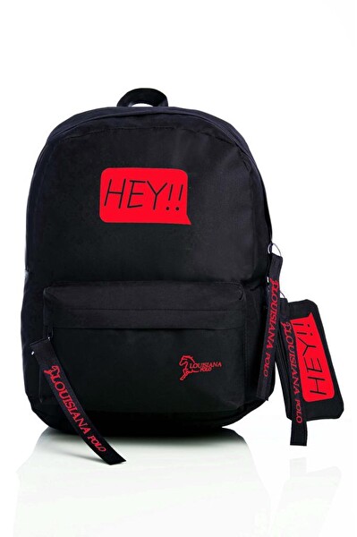 Louisiana Polo 1525 Laptop Bölmeli Hey Siyah Kırmızı Okul Çantası