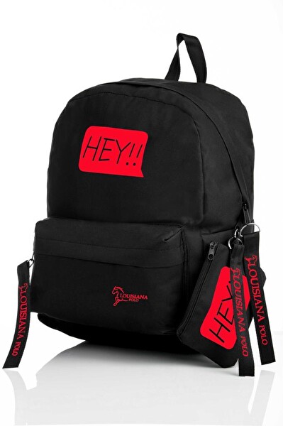 Louisiana Polo 1525 Laptop Bölmeli Hey Siyah Kırmızı Okul Çantası
