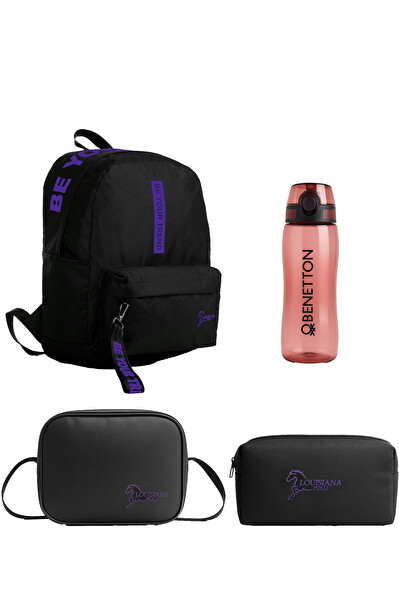 Okul Seti - Çanta - Termal Beslenme - Kalemlik - Kırmızı Matara Mor 1140