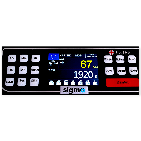 Sigma Plus Silver Tl Karışık Sayım TFT Ekran Konuşma Özellikli 2025 Model Para Sayma Makinesi