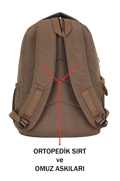 Dada Su Geçirmez Krinkıl Kumaş Büyük Boy Çok Gözlü Okul Sırt Çantası Yandan Cepli Ortopedik Toprak