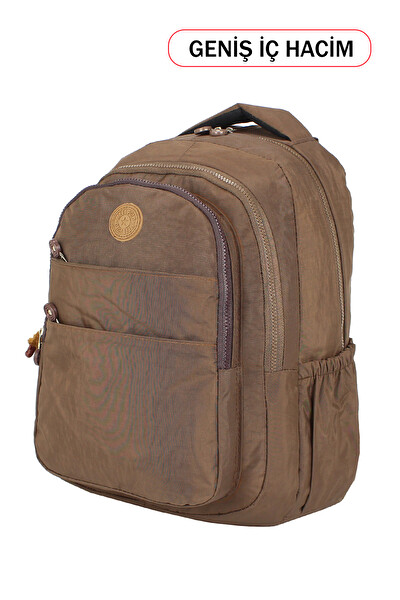 Dada Su Geçirmez Krinkıl Kumaş Büyük Boy Çok Gözlü Okul Sırt Çantası Yandan Cepli Ortopedik Toprak