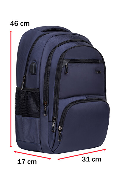 Dada Çok Bölmeli Lacivert Okul Sırt Çantası Yandan Cepli Usb Soket 15.6