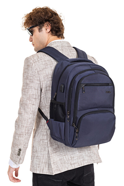 Dada Çok Bölmeli Lacivert Okul Sırt Çantası Yandan Cepli Usb Soket 15.6