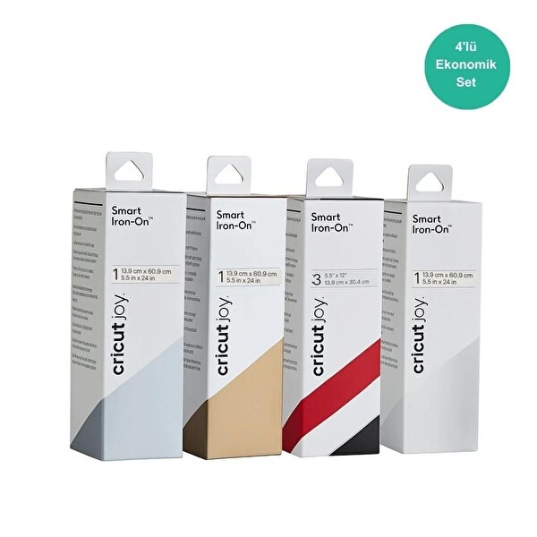 Cricut Joy Smart Iron-On Isı Transfer Vinil (HTV) 4’lü Set (Gümüş - Altın - Siyah&Kırmızı - Beyaz)