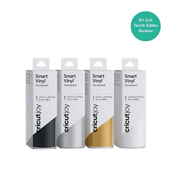 Cricut Joy Smart Kalıcı Vinil Folyo 4’lü Renk Seti 14x122 CM (Gümüş - Beyaz - Altın - Siyah)