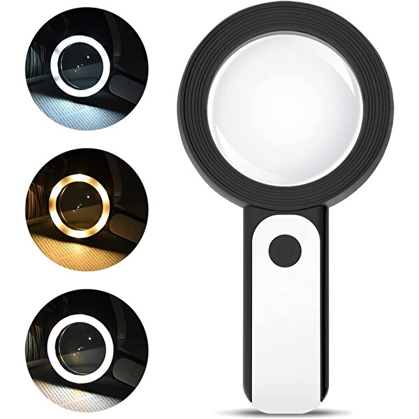 Evimdeyokyok 30X -12Işıklı Büyüteç Taşınabilir Çift Katmanlı Optik Cam Okuma Büyüteç 2290-18