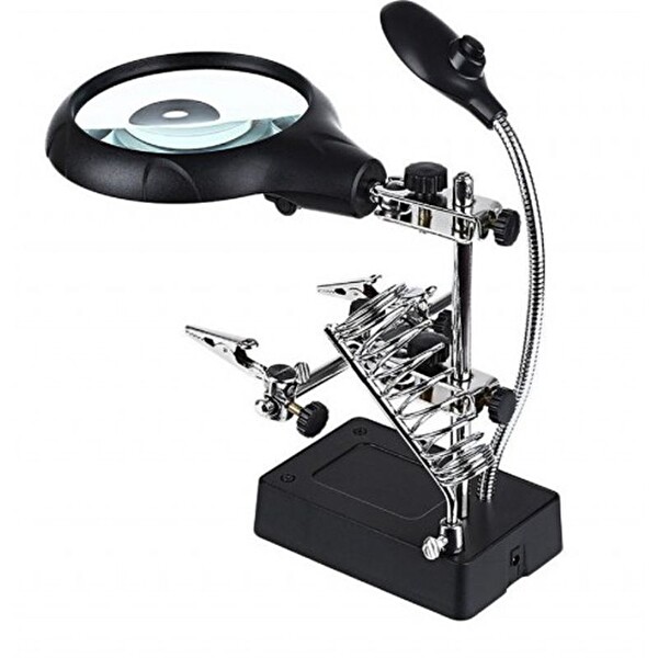 Evimdeyokyok Masa Üstü Mandallı 2.5X90 Mm 7.5X34 MM Mercekli Adaptörlu Işıklı Büyüteç