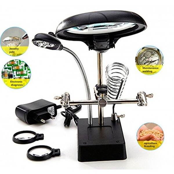 Evimdeyokyok Masa Üstü Mandallı 2.5X90 Mm 7.5X34 MM Mercekli Adaptörlu Işıklı Büyüteç