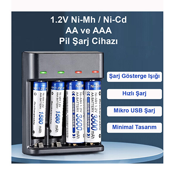 Greentech Dört Yuvalı 1.2V NI-MH / NI-CD AA / AAA / GT-BC07 Pil Şarj Cihazı