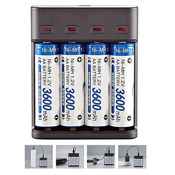 Greentech Dört Yuvalı 1.2V NI-MH / NI-CD AA / AAA / GT-BC07 Pil Şarj Cihazı