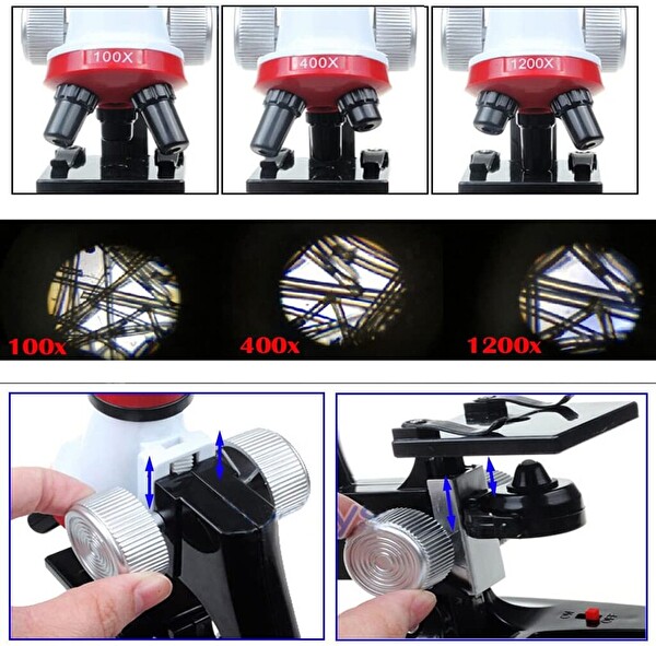Evimdeyokyok ST1200X Eğitici Mikroskop Kiti 100X 400X 1200X Zoom Led Işıklı