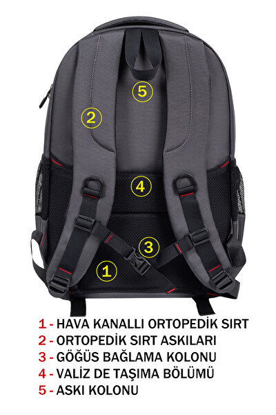 Dada Geniş İç Hacim Yandan Cepli Uzun Ömürlü Gri Okul Çantası