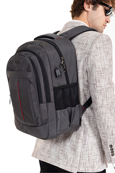 Dada Geniş İç Hacim Yandan Cepli Uzun Ömürlü Gri Okul Çantası