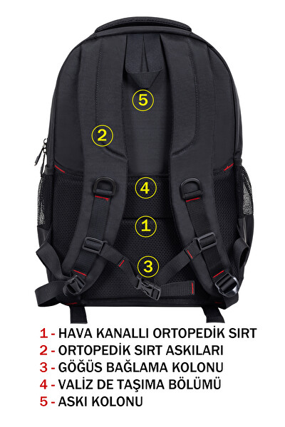 Dada Geniş İç Hacim Yandan Cepli Siyah Okul Çantası