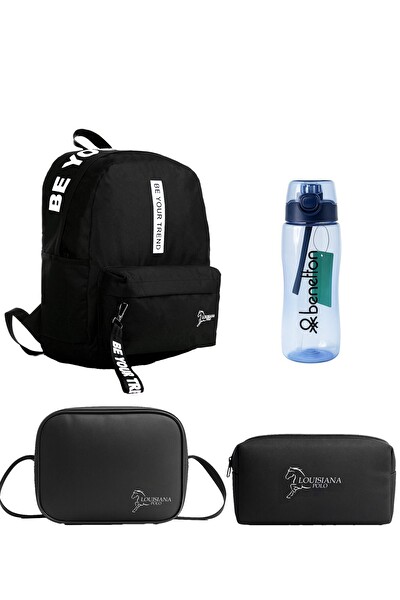 Louisiana Polo Okul Seti - Çanta - Termal Beslenme - Kalemlik - Mavi Matara Beyaz 1140