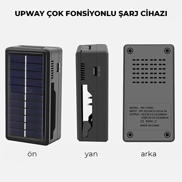 Upway Güneş Enerjili Çok Fonksiyonlu Pil Telefon Şarj Cihazı - Elektrikli ve Güneş Enerjili Şarj