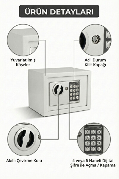 4Berry 17EIJ Dijital Şifreli Elektronik Metal Gövdeli Duvara Sabitlenebilir Güvenlik Kasası - Beyaz