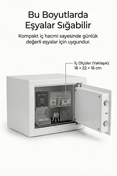 4Berry 17EIJ Dijital Şifreli Elektronik Metal Gövdeli Duvara Sabitlenebilir Güvenlik Kasası - Beyaz