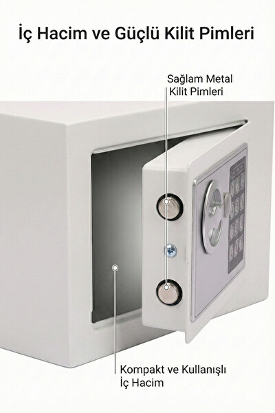 4Berry 17EIJ Dijital Şifreli Elektronik Metal Gövdeli Duvara Sabitlenebilir Güvenlik Kasası - Beyaz