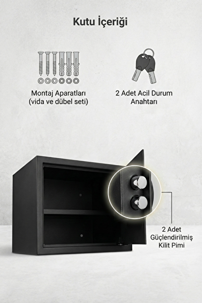 4Berry Elektronik Duvar Ve Zemin Montajlı Şifreli Acil Anahtarlı 9 L 31×20×20 CM Çelik Kasa - Siyah