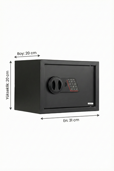 4Berry Elektronik Duvar Ve Zemin Montajlı Şifreli Acil Anahtarlı 9 L 31×20×20 CM Çelik Kasa - Siyah