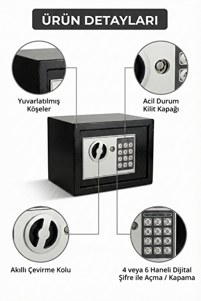 4Berry Dijital Şifreli Elektronik Kasa Metal Gövdeli Duvara Sabitlenebilir Güvenlik Kasası